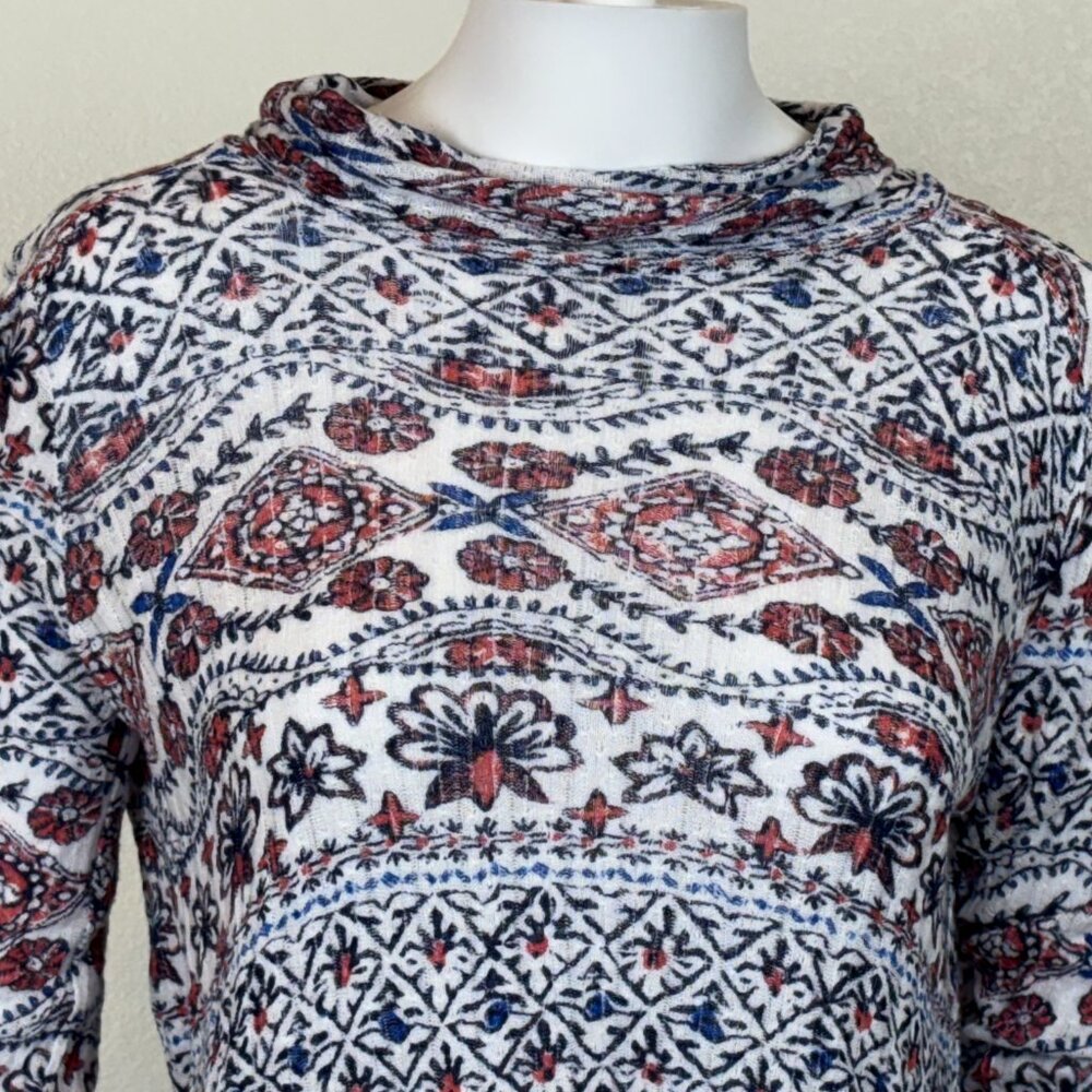 Lucky Brand Women's L Knit Top Floral Print High-Low Turtleneck‎ Split Back Boho - Picture 2 of 16